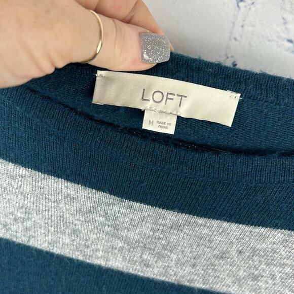 Loft Wool Blend Striped Sweater With Satin Back Panel Size Medium - Picture 7 of 8